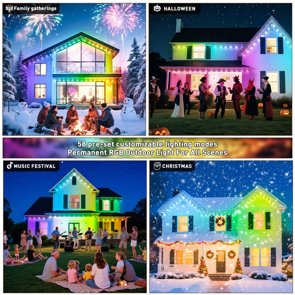 ALILYY 50ft Outdoor LED Smart Lights, RGBIC Outdoor Lights w/ Voice Control, for Christmas, Halloween, Party, Gameday and More