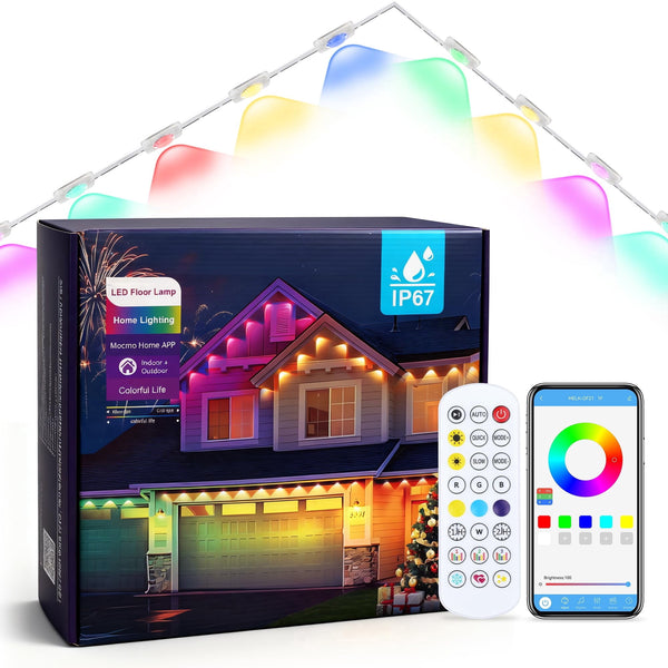 ALILYY 50ft Outdoor LED Smart Lights, RGBIC Outdoor Lights w/ Voice Control, for Christmas, Halloween, Party, Gameday and More