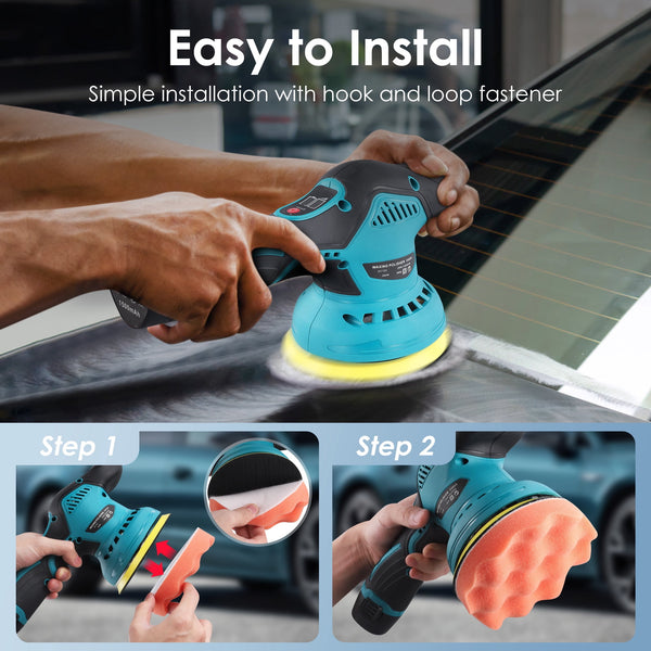 ALILYY 6IN Cordless Car Buffer Polisher 6 Variable Speed Car Buffers and Polishers Kit 2 PCS Batteries for Car Polishing/Waxing/Scratch Removing,Blue